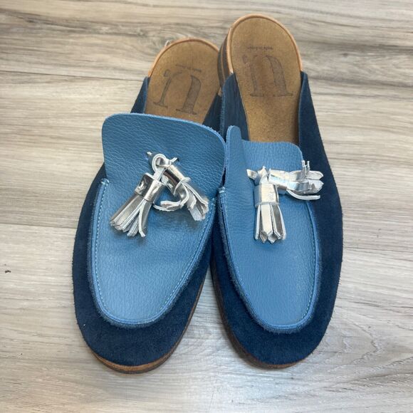 U-Dot Japanese Blue Leather Slip On Mules Size 8 Handmade Japan - Picture 6 of 10